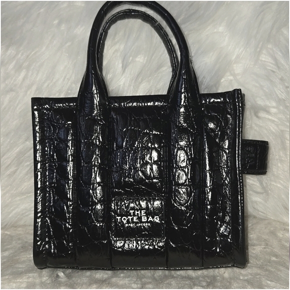 Marc Jacobs Black Croc Embossed Leather Mini Tote/ Crossbody Bag - Picture 3 of 4